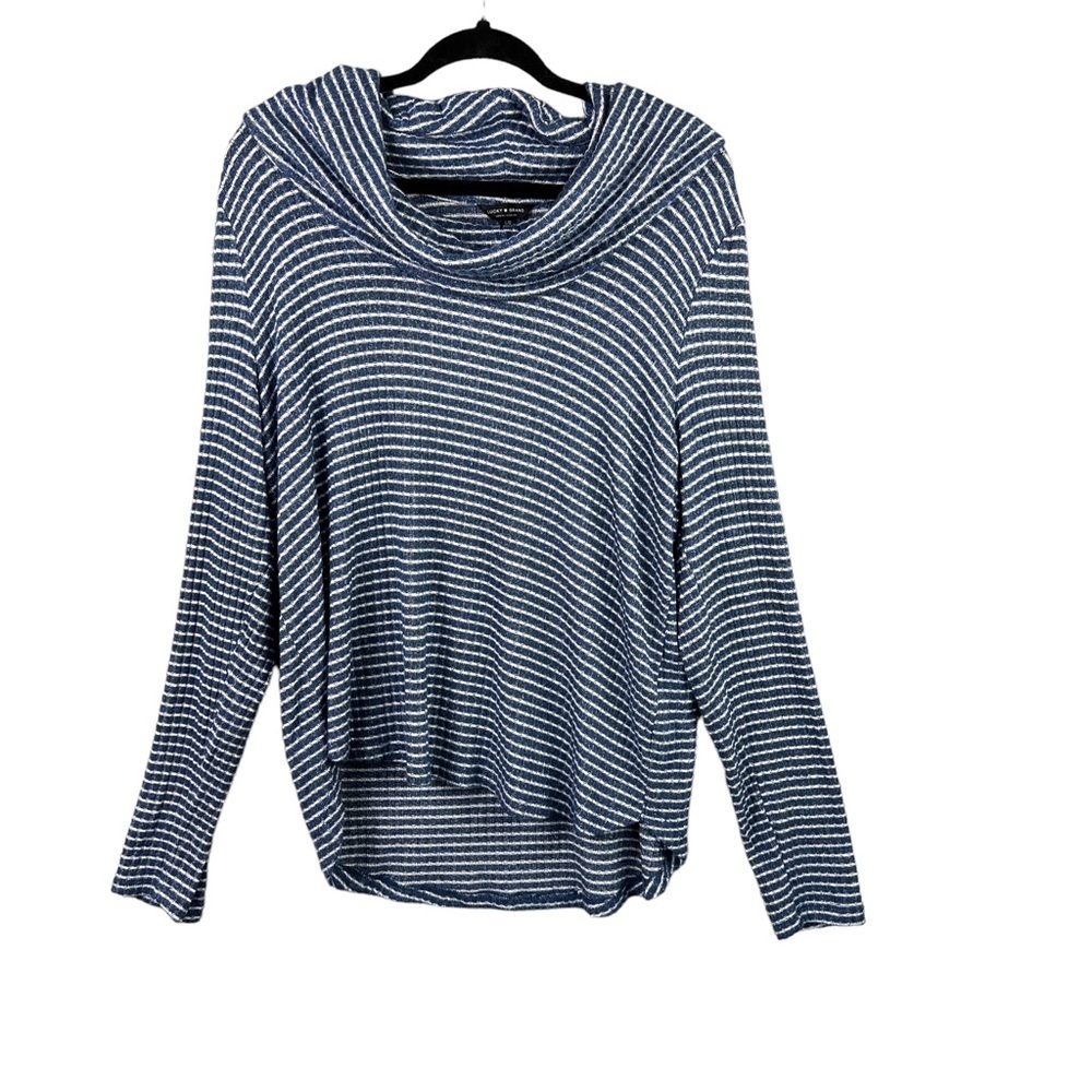 Lucky Brand Striped Blue & White Cowl Neck Top